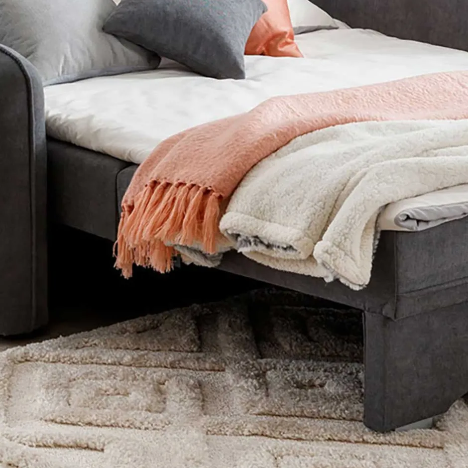 Bettcouch mit Federkern aus Velours Dunkelgrau - Lictona^Wohnen Discount