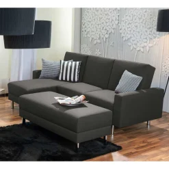 Bettfunktion Ecksofa in Anthrazit mit Chrom - Heavy (zweiteilig)^Wohnen Hot