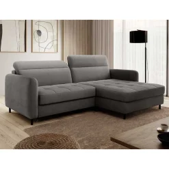 Bettsofa L-Couch in Grau Samtbezug - Lionel^Wohnen Outlet