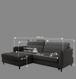 Bettsofa L-Couch in Grau Samtbezug - Lionel^Wohnen Outlet