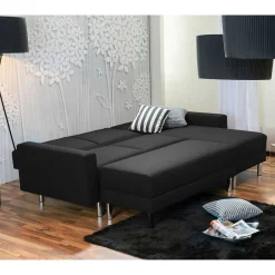 Wohnen Bettsofa mit Hocker in Schwarz mit Chrom - Farella (zweiteilig)