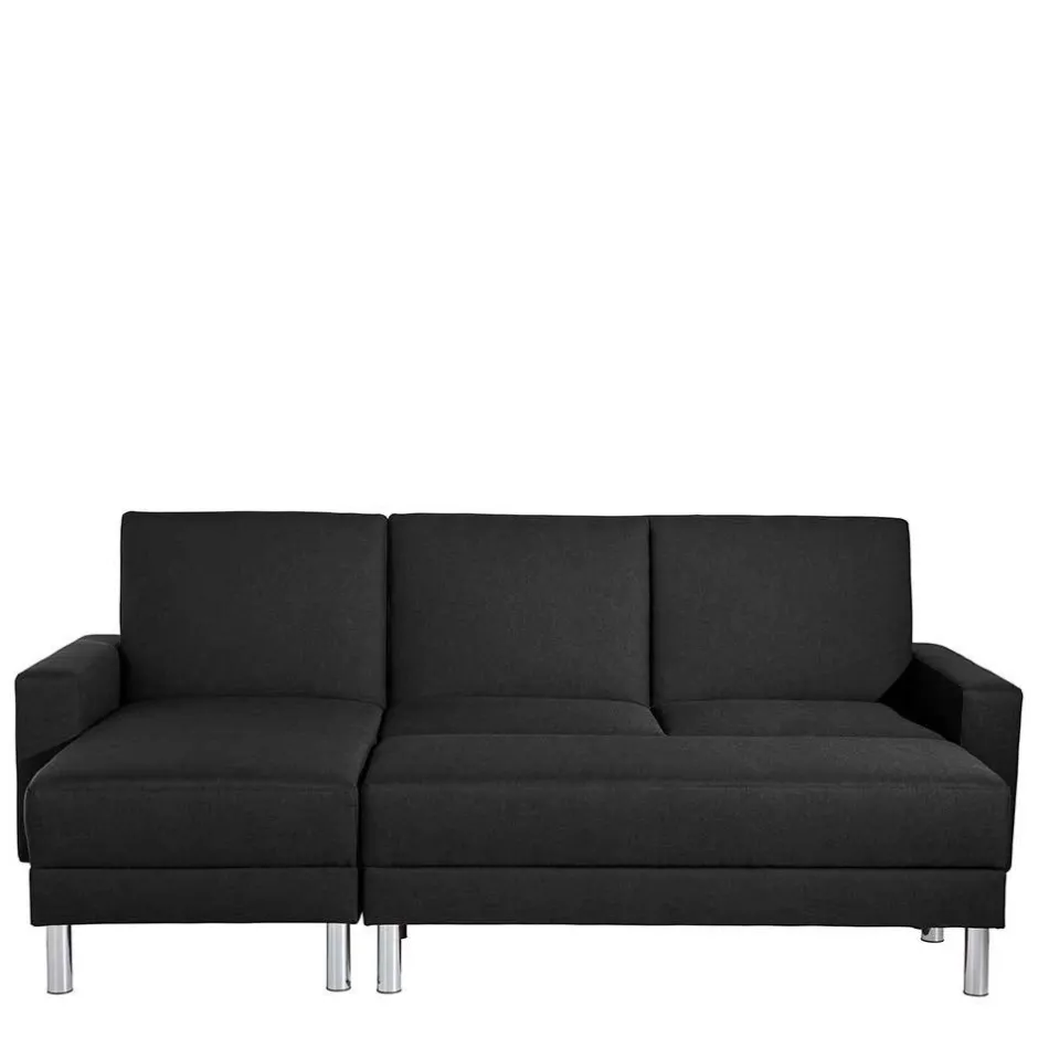 Wohnen Bettsofa mit Hocker in Schwarz mit Chrom - Farella (zweiteilig)