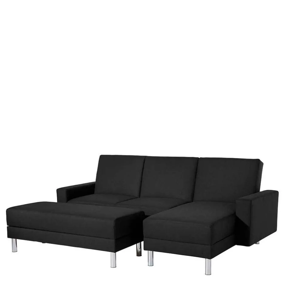 Wohnen Bettsofa mit Hocker in Schwarz mit Chrom - Farella (zweiteilig)