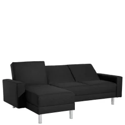 Wohnen Bettsofa mit Hocker in Schwarz mit Chrom - Farella (zweiteilig)