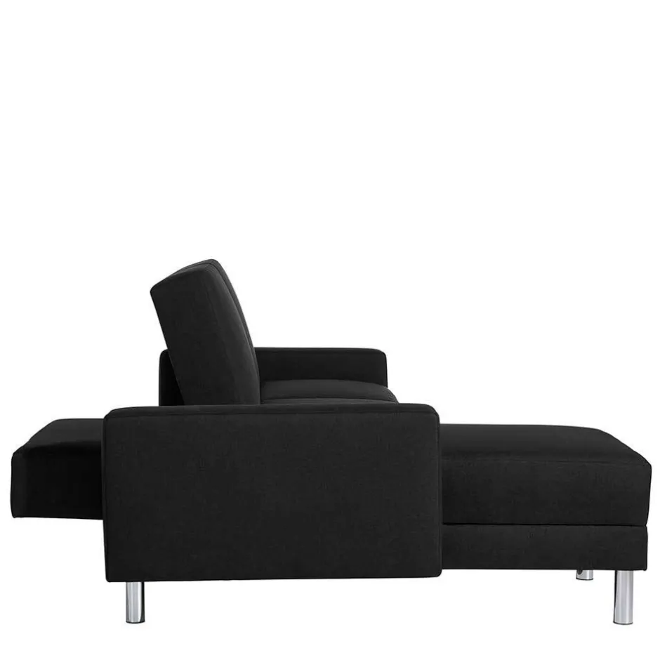 Wohnen Bettsofa mit Hocker in Schwarz mit Chrom - Farella (zweiteilig)
