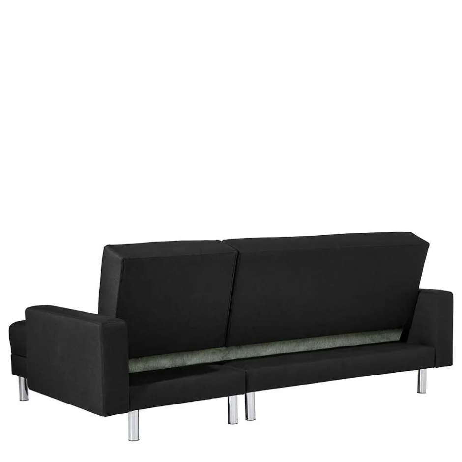 Wohnen Bettsofa mit Hocker in Schwarz mit Chrom - Farella (zweiteilig)