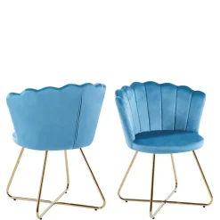 Wohnen Blaue Samtstühle mit Muschel Design Lehne - Candelcero (2er Set)