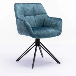 Blauer Armlehnenstuhl aus Velours - Paleara (2er Set)^Wohnen Hot