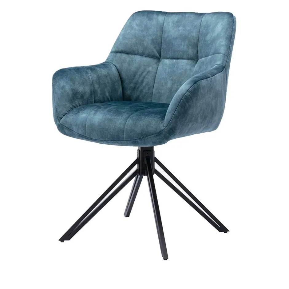 Blauer Armlehnenstuhl aus Velours - Paleara (2er Set)^Wohnen Hot