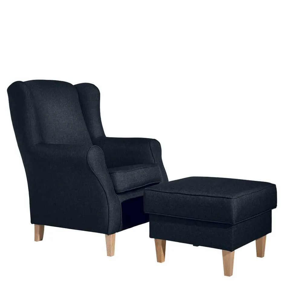 Wohnen Blauer Ohrensessel mit Buche Beinen - Mag