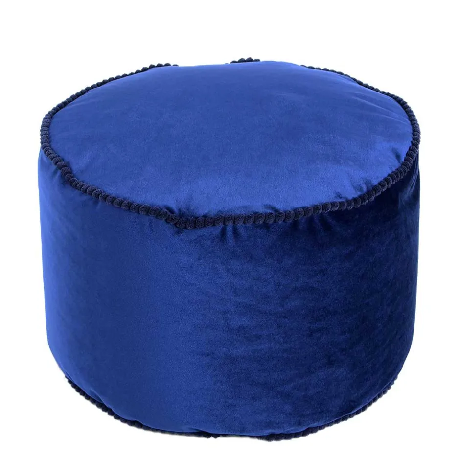 Blauer Samt Pouf in runder Form - Briotova^Wohnen Outlet