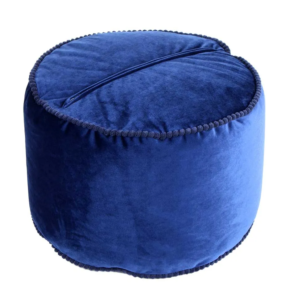 Blauer Samt Pouf in runder Form - Briotova^Wohnen Outlet
