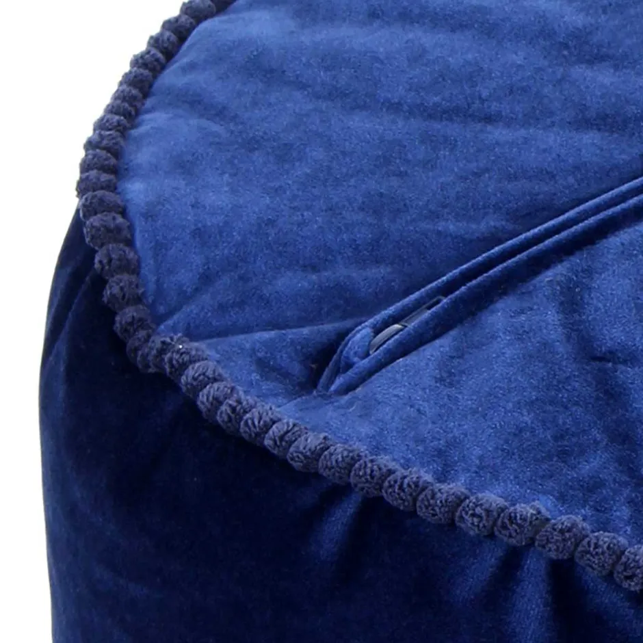 Blauer Samt Pouf in runder Form - Briotova^Wohnen Outlet