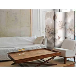 Wohnen Blumen Motiv Paravent in Beige Grau - Villama