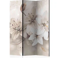 Wohnen Blumen Motiv Paravent in Beige Grau - Villama