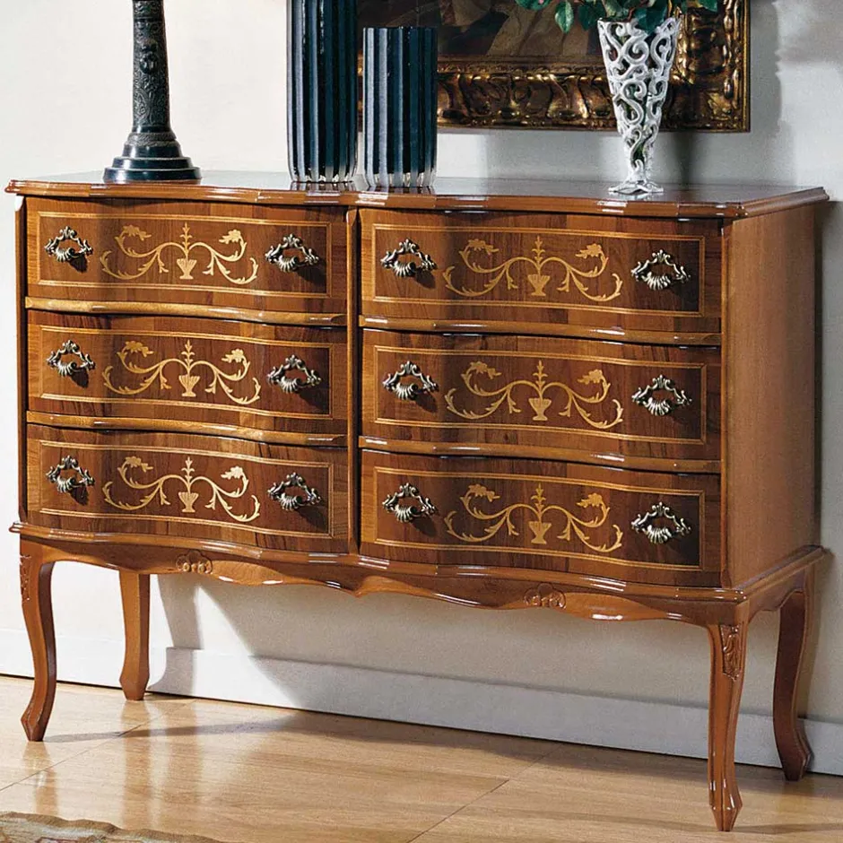 Bodenfreie Kommode mit 6 Schubladen Agosto im Barock Stil^Wohnen