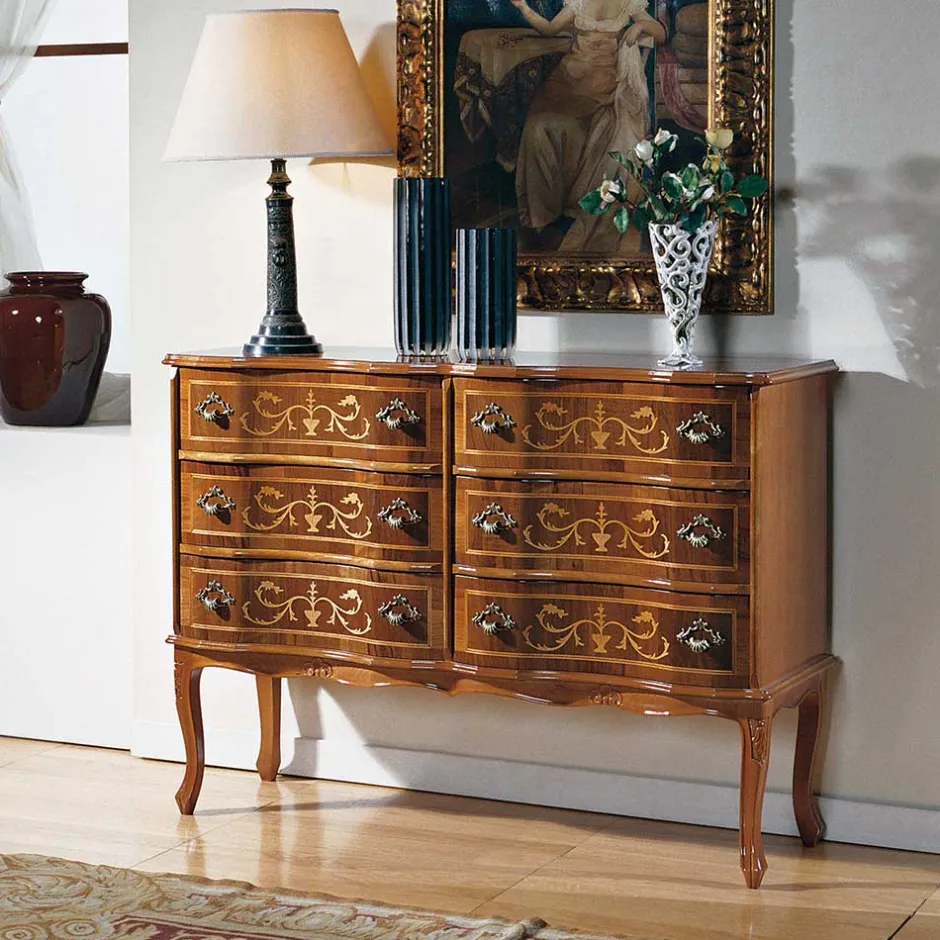 Bodenfreie Kommode mit 6 Schubladen Agosto im Barock Stil^Wohnen