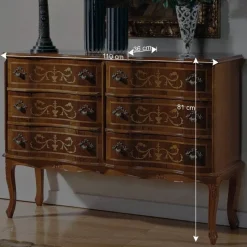 Bodenfreie Kommode mit 6 Schubladen Agosto im Barock Stil^Wohnen