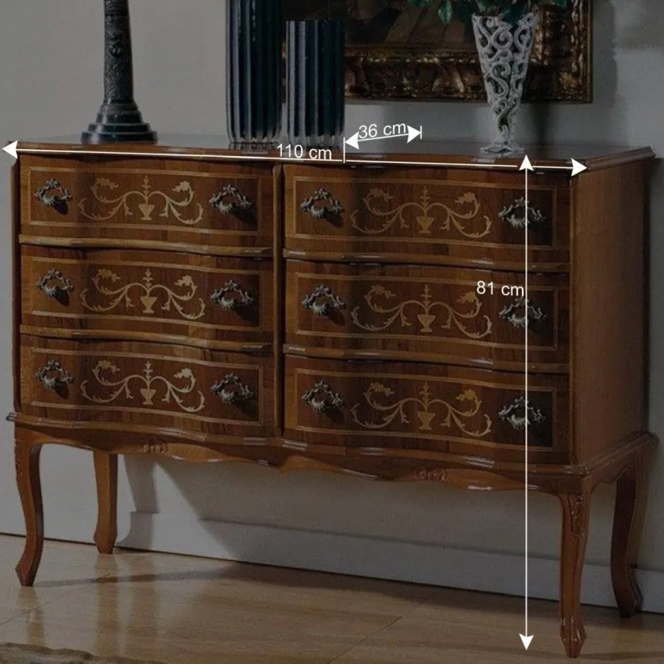 Bodenfreie Kommode mit 6 Schubladen Agosto im Barock Stil^Wohnen