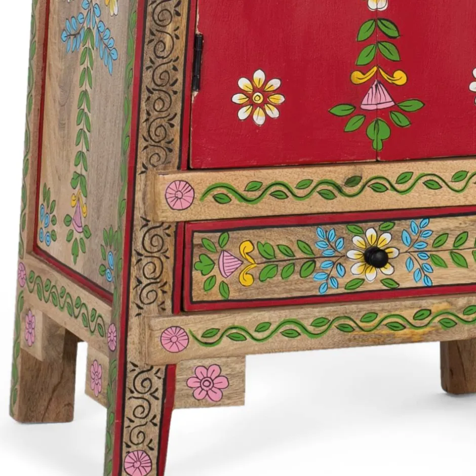 Wohnen Boho Kommode mit Blumen Dekor im Folklore Style - Gionala