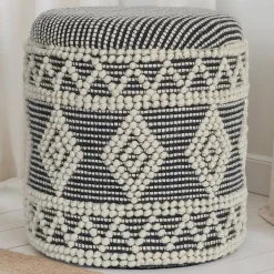 Boho Polsterhocker aus Wolle Webstoff - Fiodor^Wohnen Best