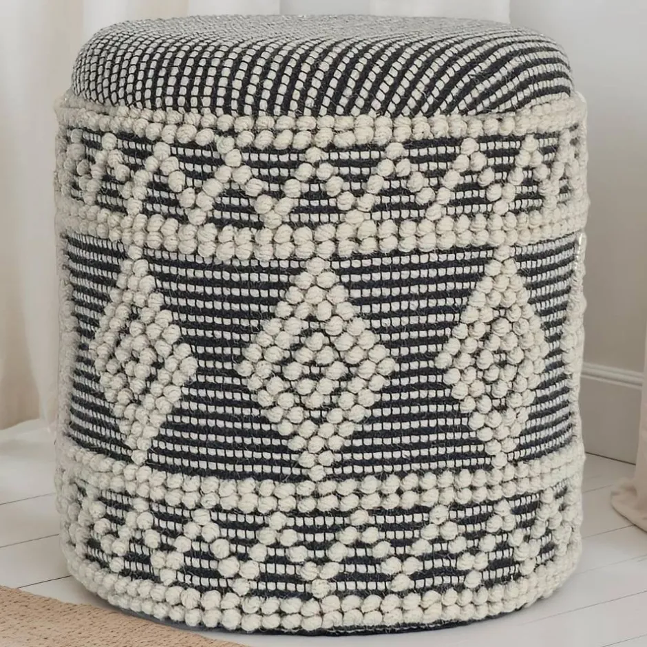 Boho Polsterhocker aus Wolle Webstoff - Fiodor^Wohnen Best