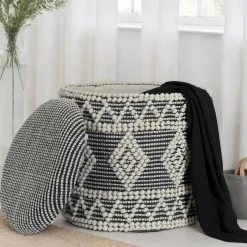 Boho Polsterhocker aus Wolle Webstoff - Fiodor^Wohnen Best