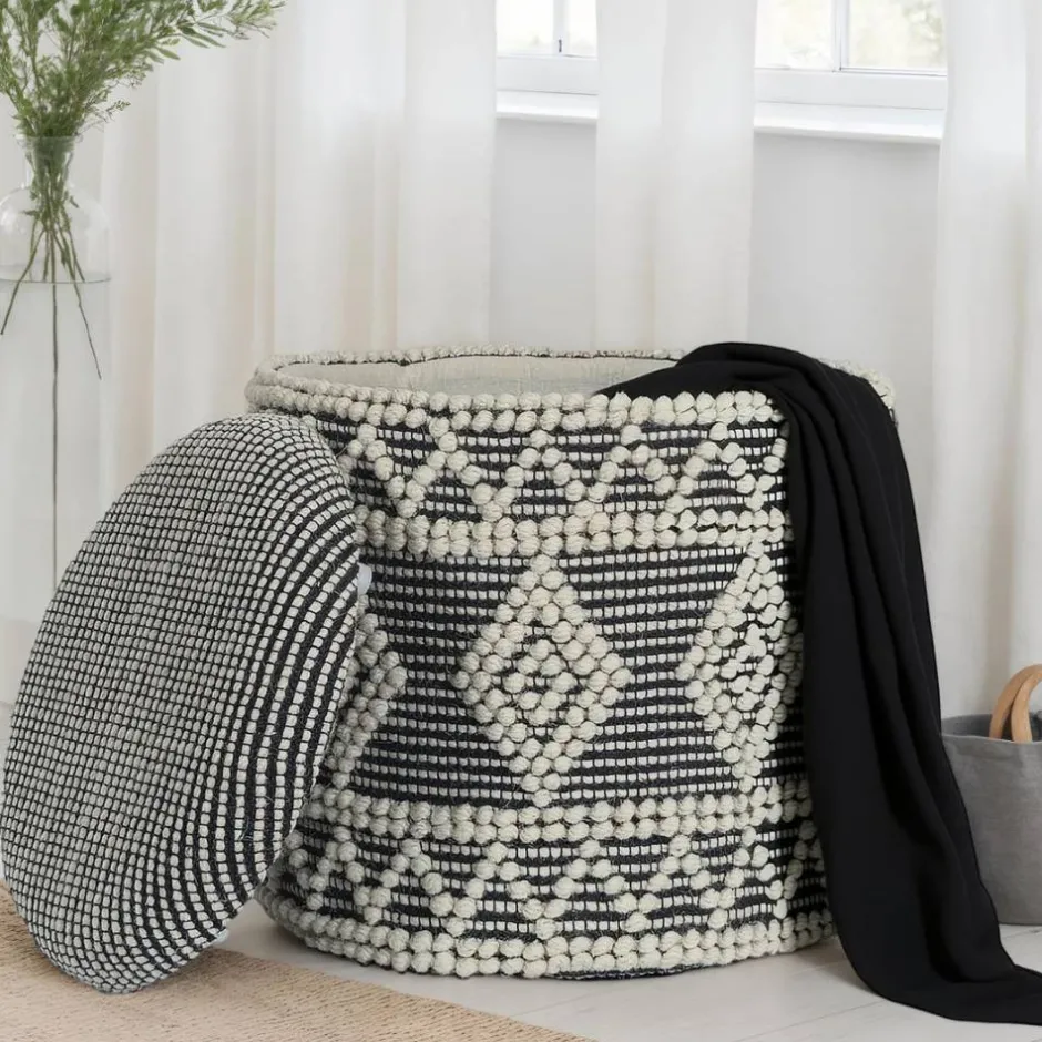 Boho Polsterhocker aus Wolle Webstoff - Fiodor^Wohnen Best