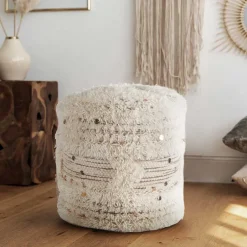 Boho Sitzhocker in Cremeweiß - Gloria^Wohnen Discount