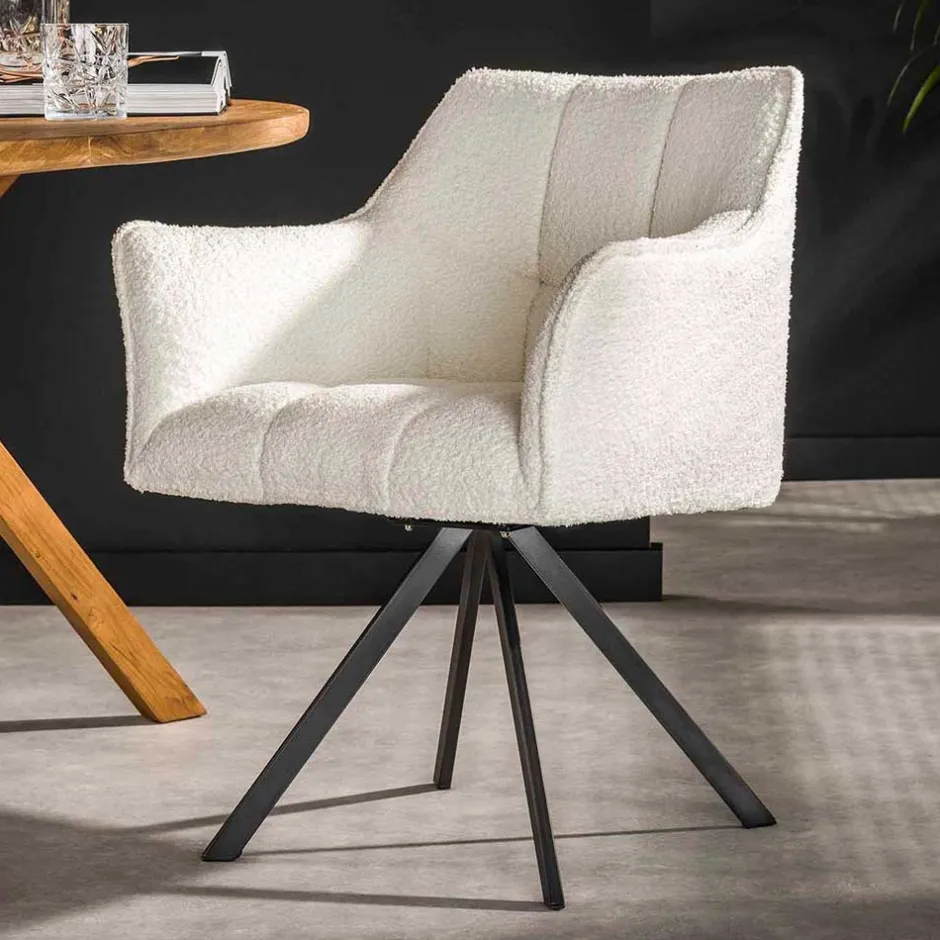 Boucle Armlehnenstuhl in Creme - drehbar - Tobrina (2er Set)^Wohnen Hot