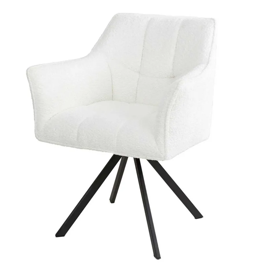 Boucle Armlehnenstuhl in Creme - drehbar - Tobrina (2er Set)^Wohnen Hot