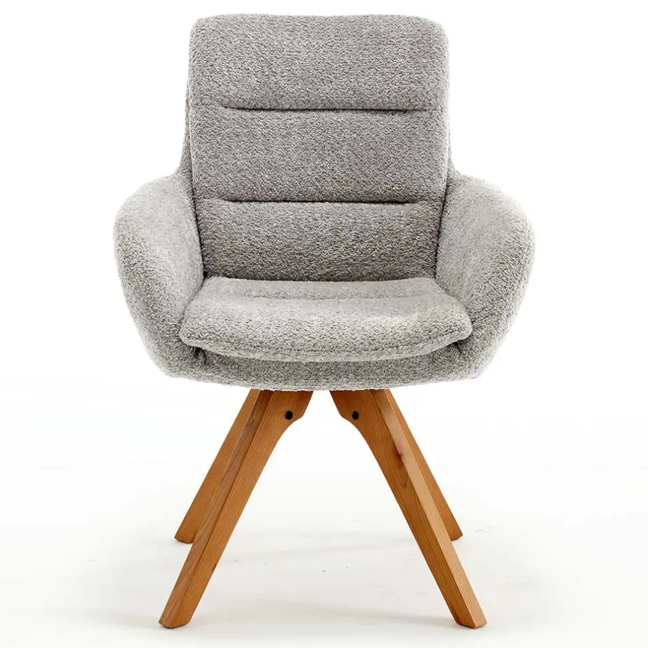 Boucle Armlehnstuhl mit Holz-Drehgestell - Udolph (2er Set)^Wohnen Discount