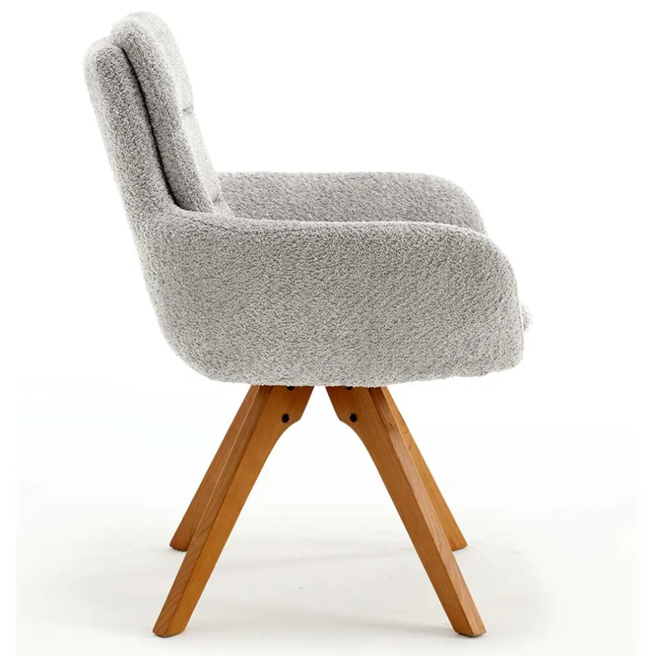 Boucle Armlehnstuhl mit Holz-Drehgestell - Udolph (2er Set)^Wohnen Discount