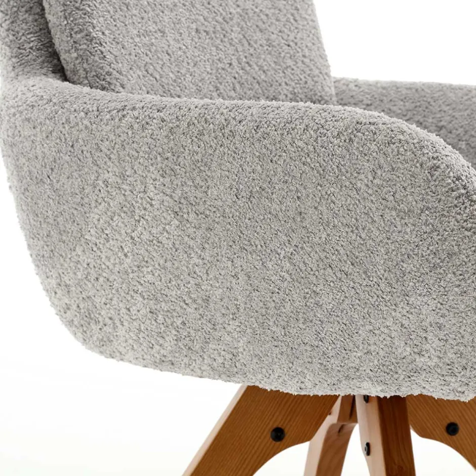 Boucle Armlehnstuhl mit Holz-Drehgestell - Udolph (2er Set)^Wohnen Discount