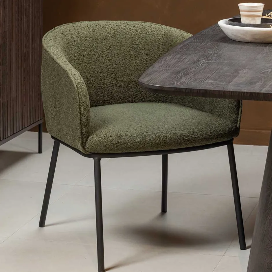 Wohnen Boucle Tischsessel in Dunkelgrün - Norian
