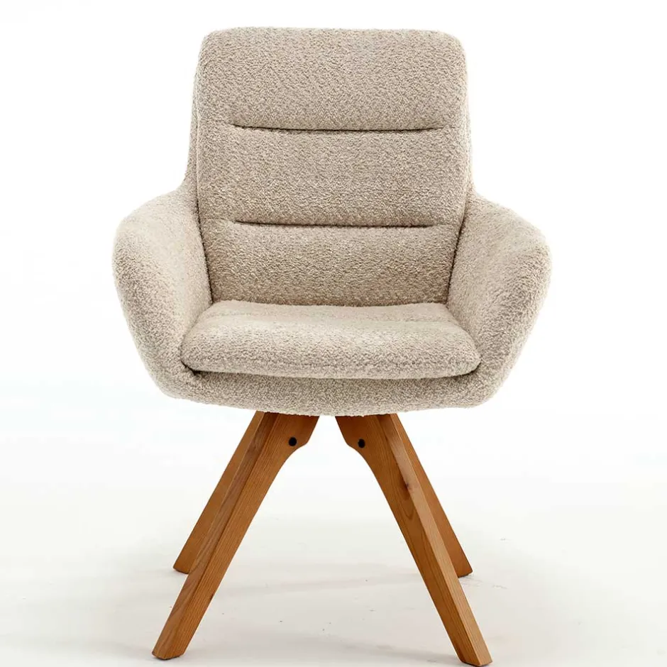 Wohnen Boucle Tischsessel mit Holz Drehgestell - Corpus (2er Set)