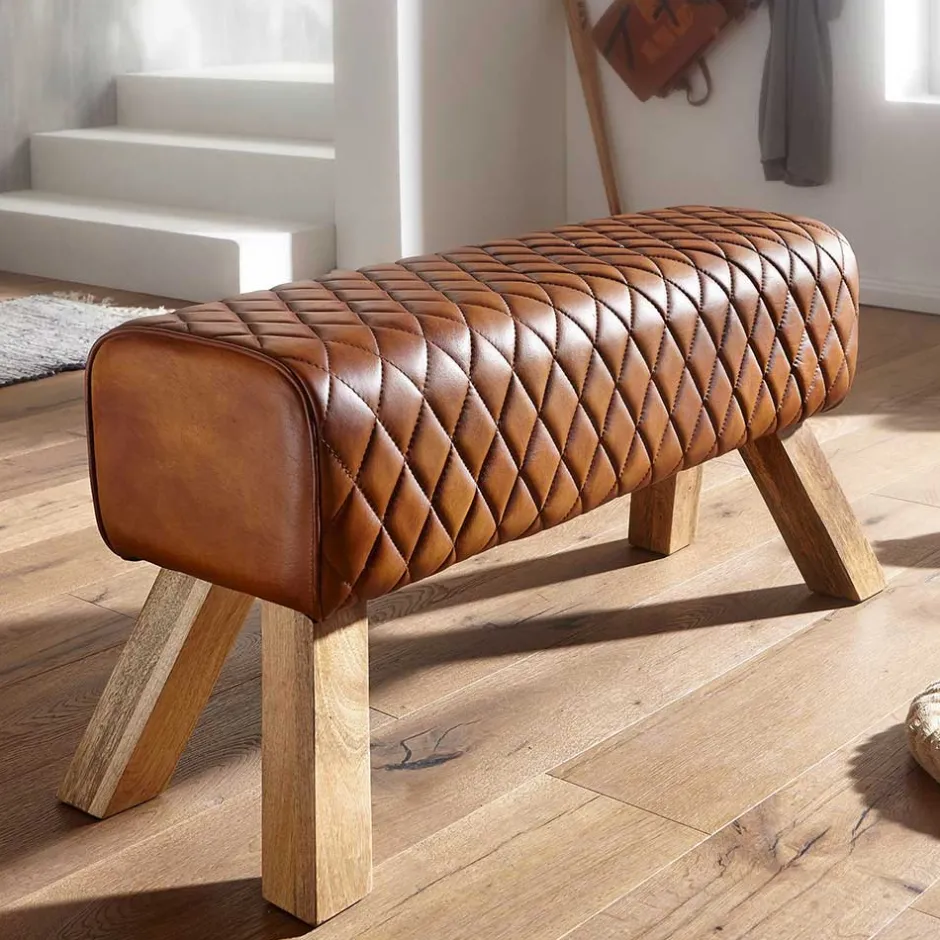 Braune Polsterbank mit Leder in Rautensteppung - Avetha^Wohnen Discount