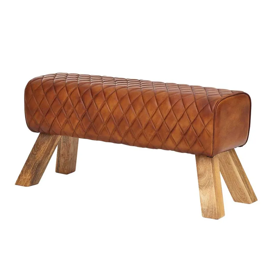 Braune Polsterbank mit Leder in Rautensteppung - Avetha^Wohnen Discount