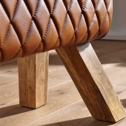 Braune Polsterbank mit Leder in Rautensteppung - Avetha^Wohnen Discount