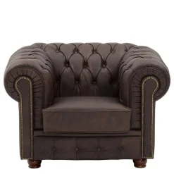 Wohnen Brauner Chesterfieldsessel mit Lederbezug - Pluna