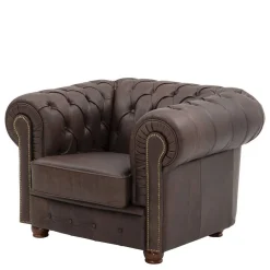 Wohnen Brauner Chesterfieldsessel mit Lederbezug - Pluna