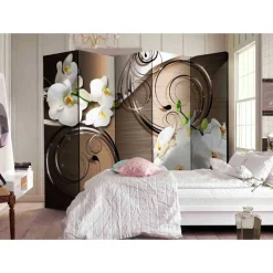 Wohnen Brauner Design Paravent mit Orchideen - Armele