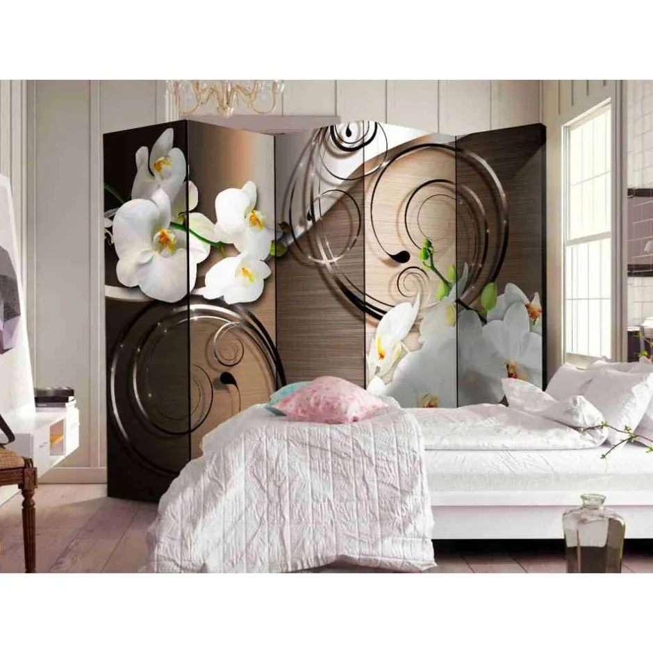 Wohnen Brauner Design Paravent mit Orchideen - Armele