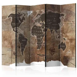 Wohnen Brauner Design-Paravent Motiv Weltkarte - Lexiago