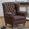 Wohnen Brauner Federkernsessel mit Lederbezug - Chesterfield - Esmea
