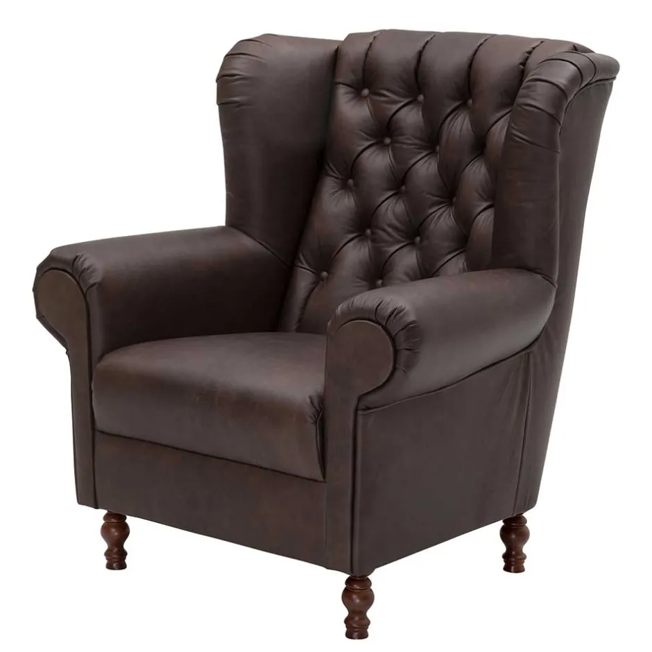 Wohnen Brauner Federkernsessel mit Lederbezug - Chesterfield - Esmea