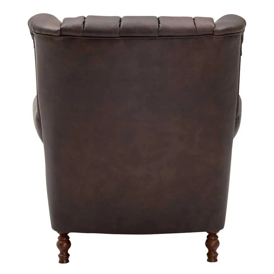 Wohnen Brauner Federkernsessel mit Lederbezug - Chesterfield - Esmea