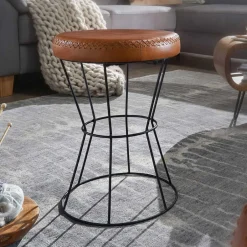 Wohnen Brauner Lederhocker mit rundem Sitz - Cintago