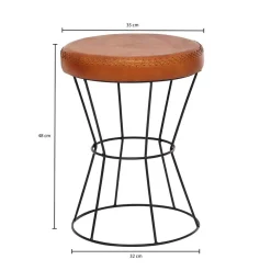 Wohnen Brauner Lederhocker mit rundem Sitz - Cintago