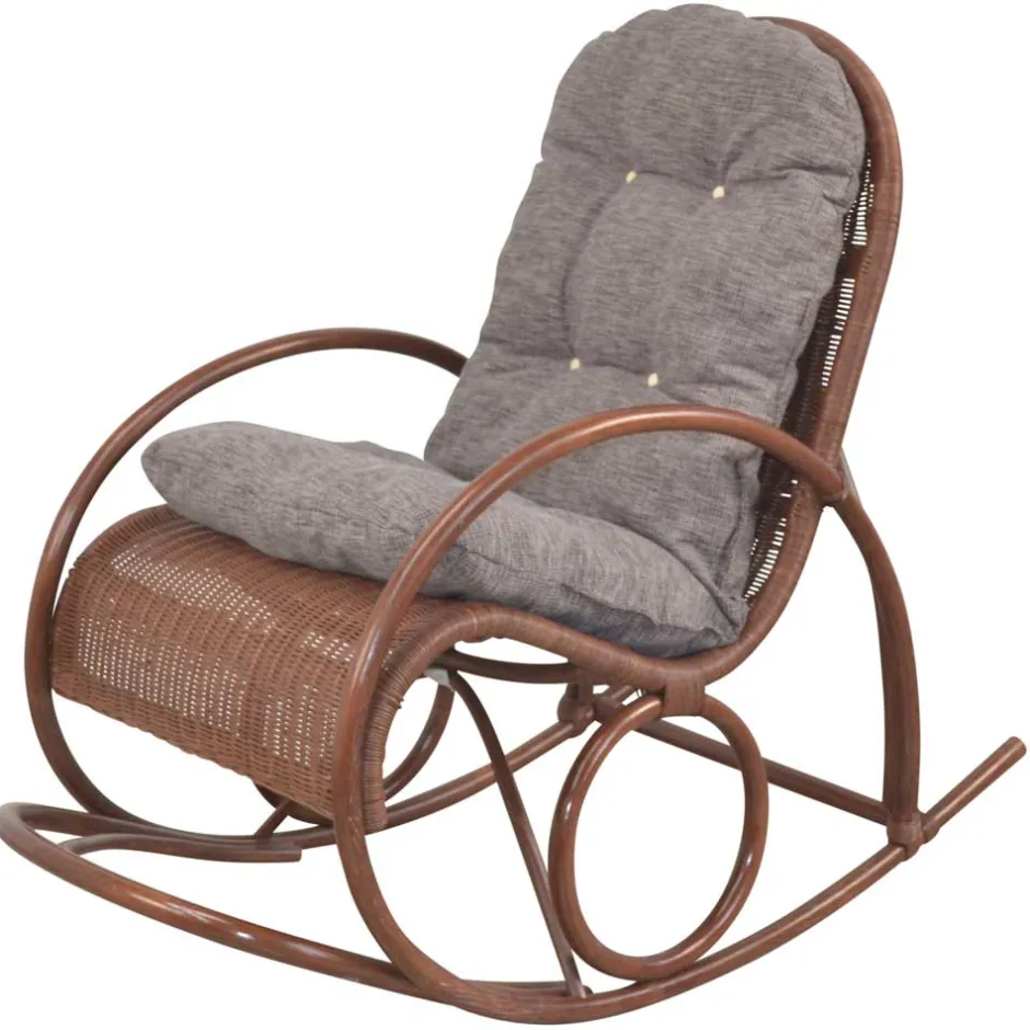 Wohnen Brauner Schaukelstuhl aus lackiertem Rattan - Asalion